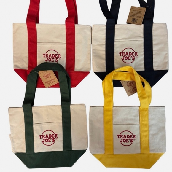 Set of 4 Limited Edition! Trader Joe’s Colorful Canvas Mini Tote Bags 2025 NWT - Picture 3 of 12